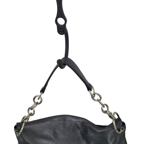 Kate Landry Metallic Gun Metal Leather Shoulder‎ Bag Chain Strap Baguette Baddie - Picture 6 of 12
